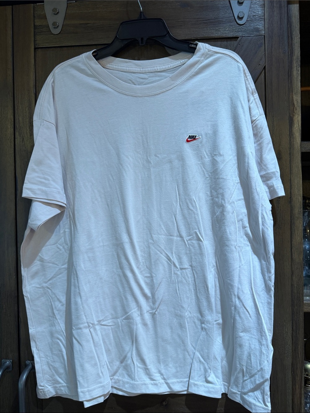 Nike White Short Sleeve T-Shirt with Small Red Swoosh
